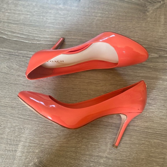 COACH | Salmon Pink Patent Leather Stilettos - Picture 2 of 8